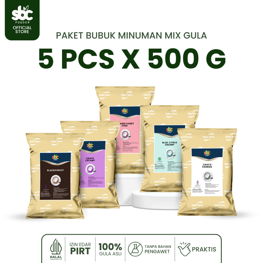 

Bubuk Minuman Kekinian Usaha Cafe Franchise - Mix 5pcs - SBC Powder Drink