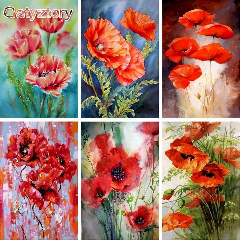

GATYZTORY Picture By Numbers Kits For Adults Kids Handmade Unique Gift 40x50cm Frame Red Flower Oil Painting By Number Photo