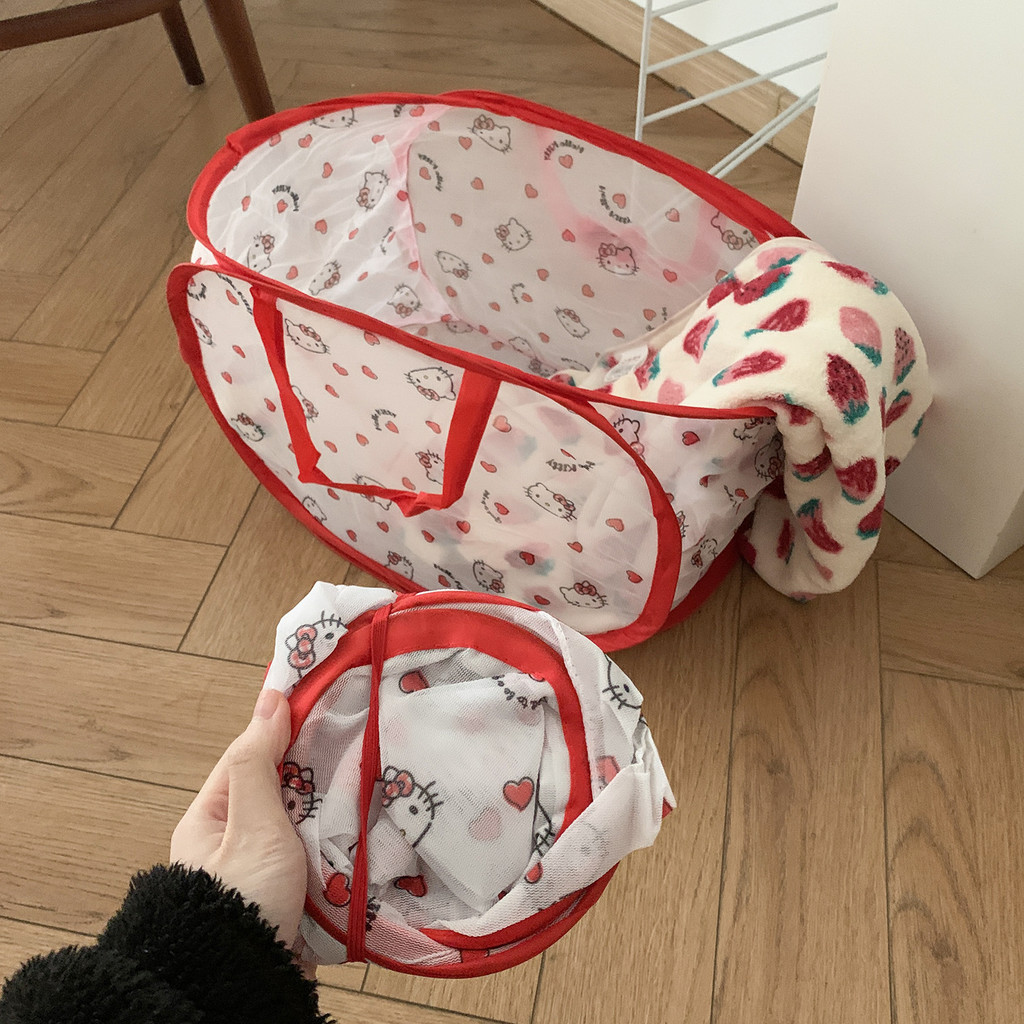 

Sanrio Hello Kitty Foldable Laundry Basket Storage Dirty Clothes Laundry Hamper Portable Toy Cartoon Organizer Bag Collapsible