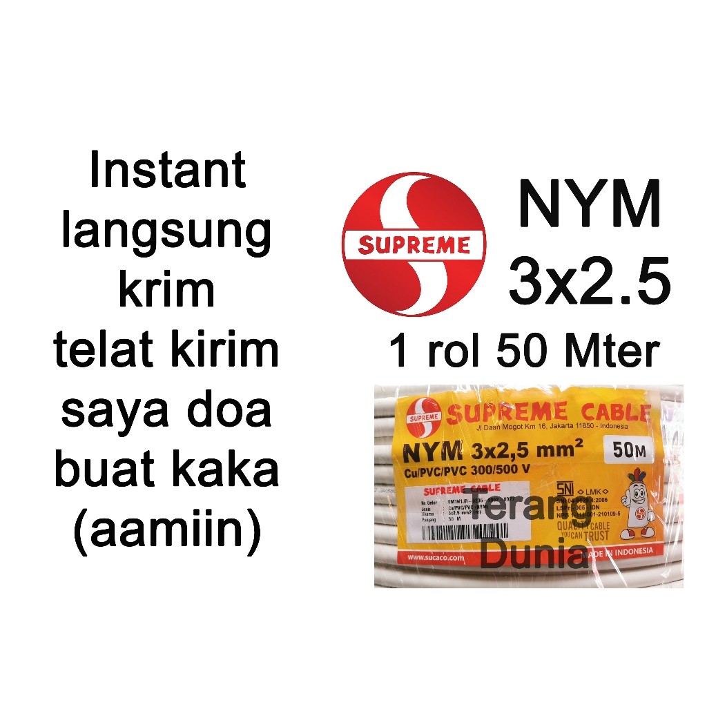 Kabel Supreme 3x2.5 50meter 1 rol Kabel 3x2.5 Supreme 1rol 50meter Kabel Tunggal 3x2.5 1 rol Supreme