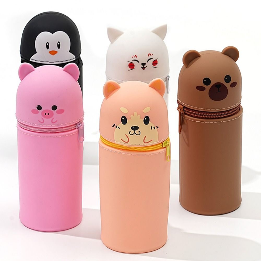 

Silicone Silicone Pencil Case Cartoon Desk Organizer Stationery Storage Bag Stationery with Zipper Animal Shape Pen Pouch