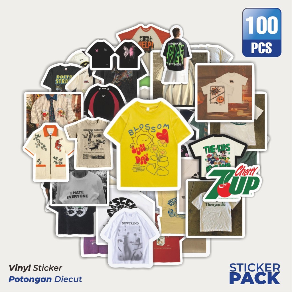 

Super Hemat! 100 PCS Stiker T-Shirt V4 Waterproof Aesthetic- Untuk Laptop, Motor, dan Helm - Paper Stationery Pack