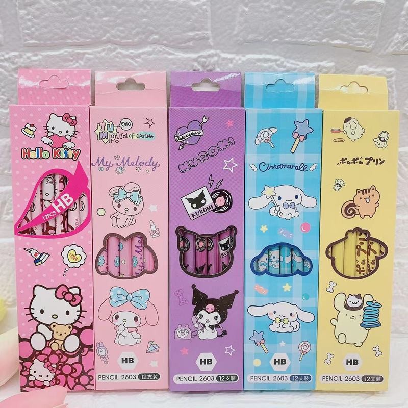 

Sanrio 60pcs Cartoon Pencils My Melody Kuromi Pens Primary Students Stationery HB Black Write Draw School Boxed PenGift