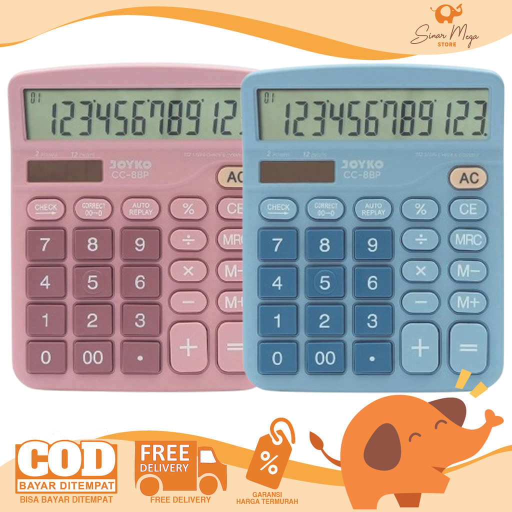 

JOYKO Calculator CC-8BP 12 Digit - Kalkulator Dual Power Pastel Color Lucu Murah