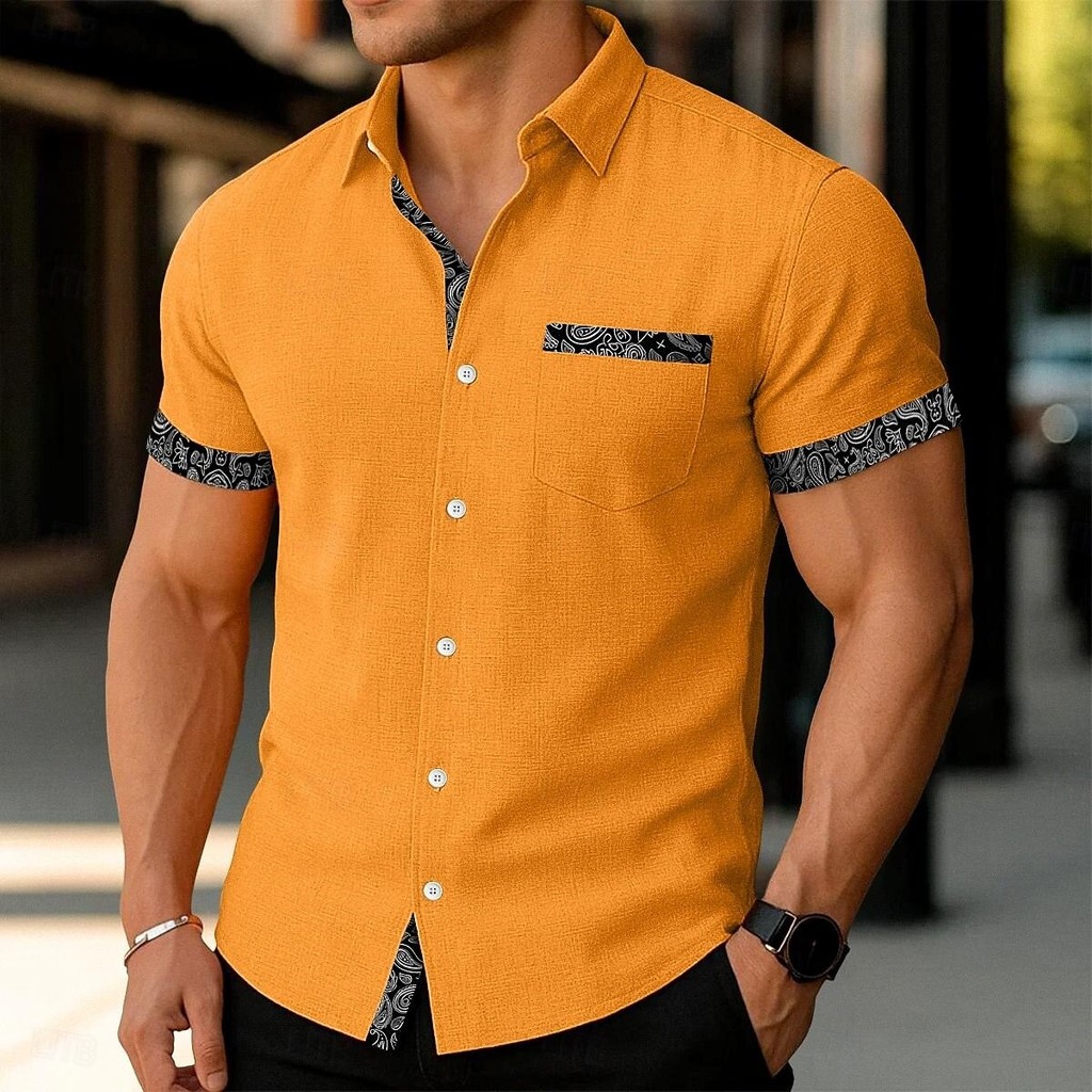 

Men's Shirt Linen Shirt Summer Shirt Beach Shirt Black Pink Blue Orange Short Sleeve Lapel Summer Spring Clothing Apparel