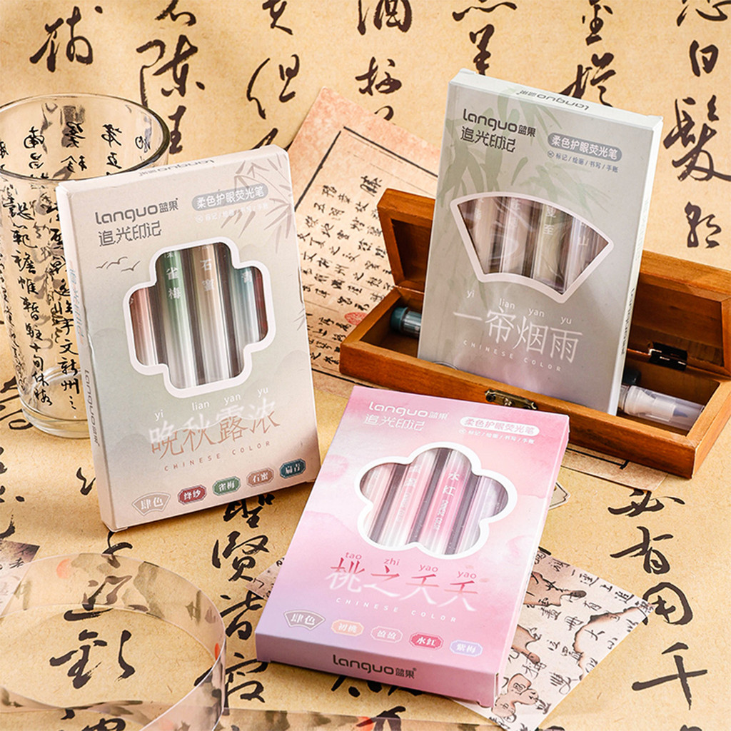 

Chinese Style Highlighter Set Single Tip Large Capacity Pastel Colors Ins Galaxy Glitter Shine Study Notes Journaling Stationery