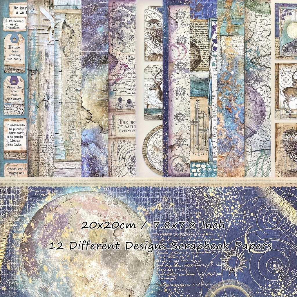 

12 Sheets Galaxy Celestial Owl Theme Scrapbook Papers for Junk Journal Gift Wrapping Journaling Planner Scrapbooking Supplies