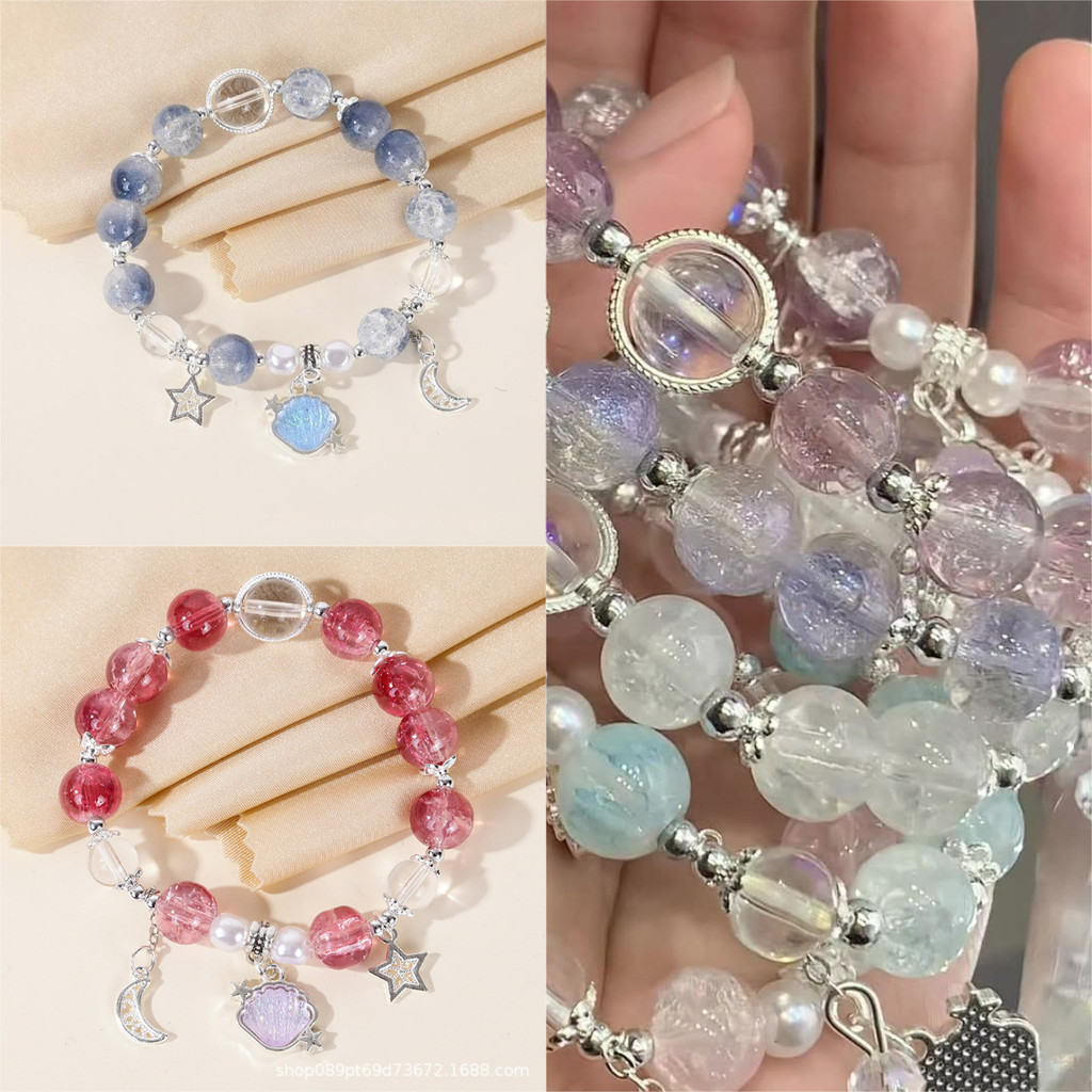 Gelang Kaca Kristal Manik Kerang Mermaid Aesthetic