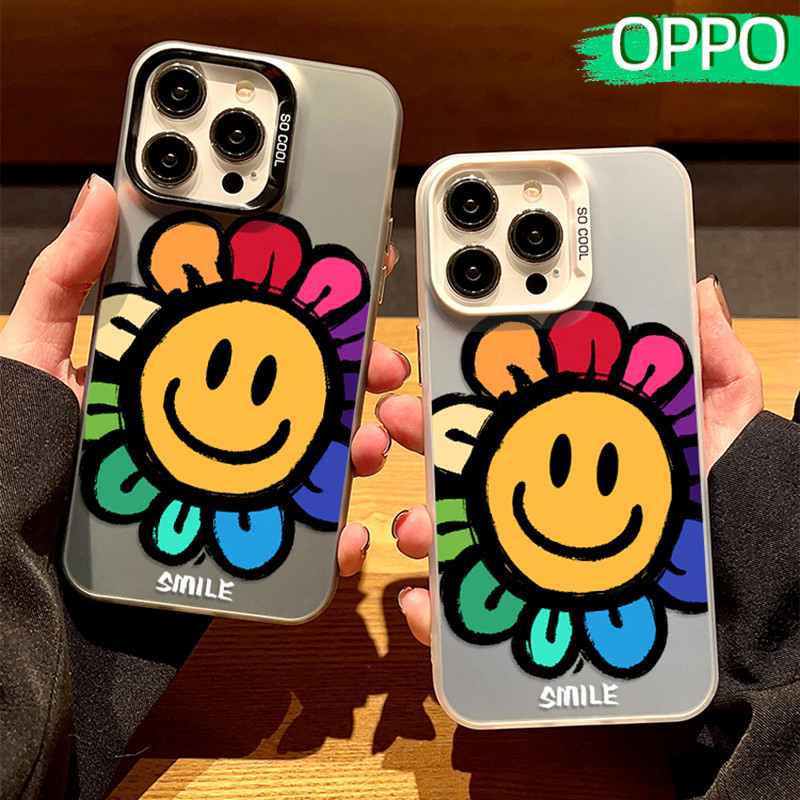 Lucu Sunflower Glossy Hologram PC Case OPPO A18 A57 A16 A15 A17 A60 A3x A3s A5s A54 A53 A12 A31 A58 