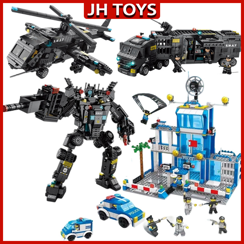 ZA12QA JH TOYS Polisi Mainan Bricks Kantor Polisi Robot Polisi Mainan Blok City Police Vehicle Hawk 
