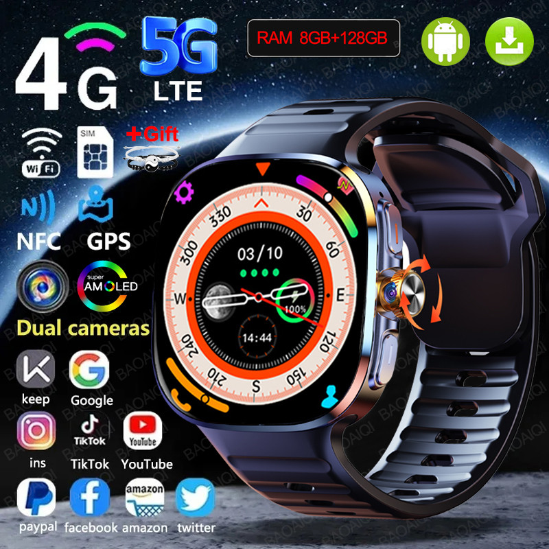 5G/4G Full Netcom 8GB+128GB RAM Smart Watch 2.4 inch 720*720 AMOLED 2100mah Battery 1000W Camera GPS