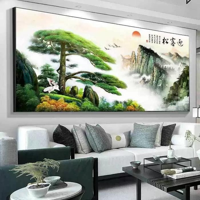 Lukisan Kantor Porcelain Painting Cina Kaligrafi Pemandangan Indah Fengshui