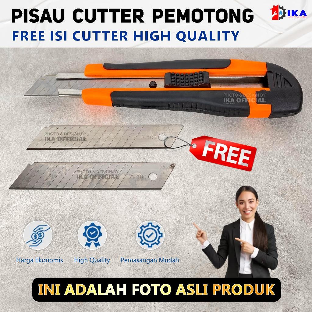 

Pisau Cutter Pres Besar Murah / Pisau Cutter Dorong Bagus Murah / Pisau Cutter Besar Model Putar dan Geser + 2pcs Refill Refil Cutter
