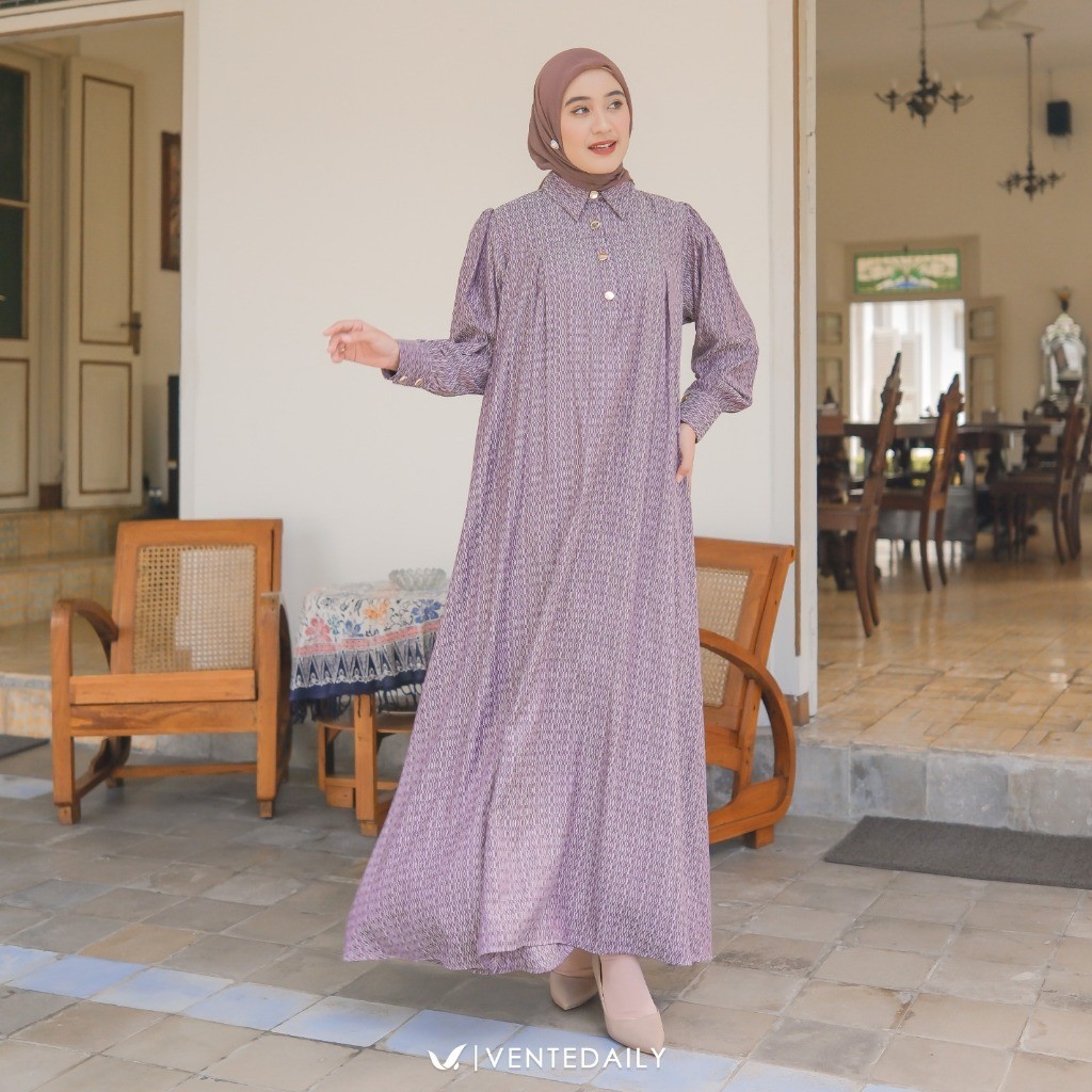 Ventedaily  - Vivian Maxy Dress Gamis Simple Muslim Lebaran Kekinian Dress Busui Friendly Kondangan