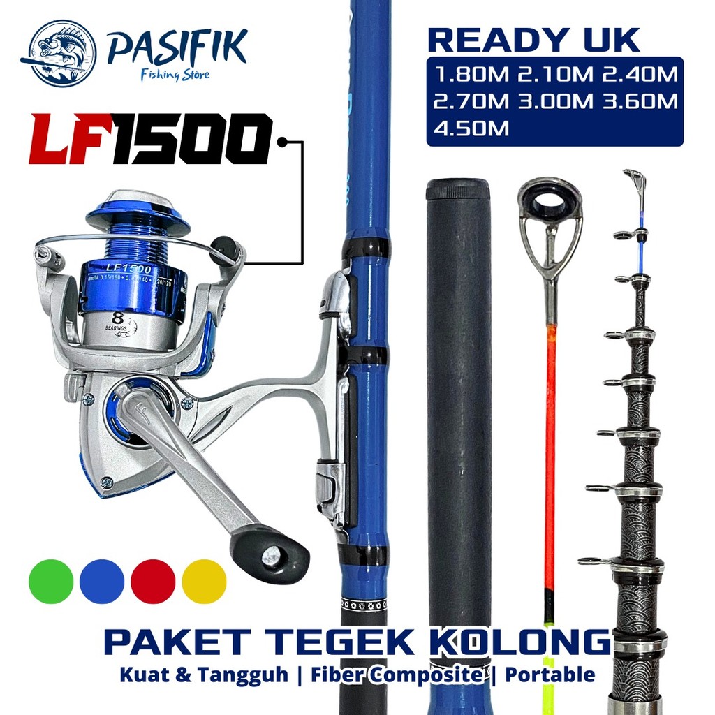 1 Set Paket Joran Tegek Kolong Teleskopik Action Lentur Ring Ceramic Guide dan Reel Series LF1500 Ge