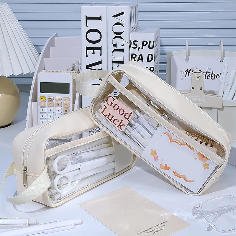 

Transparent Large Capacity Pencil Bag INS Style School Case Stationery Holder Waterproof Portable Pen Case Pencil Storage Bag
