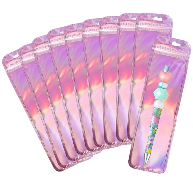 

50pcs Holographic Laser Zipper Gift Bag, Resealable Packaging Bag for Small Business for Cosmetic Brush, Pen, Lipgloss & Jewelry
