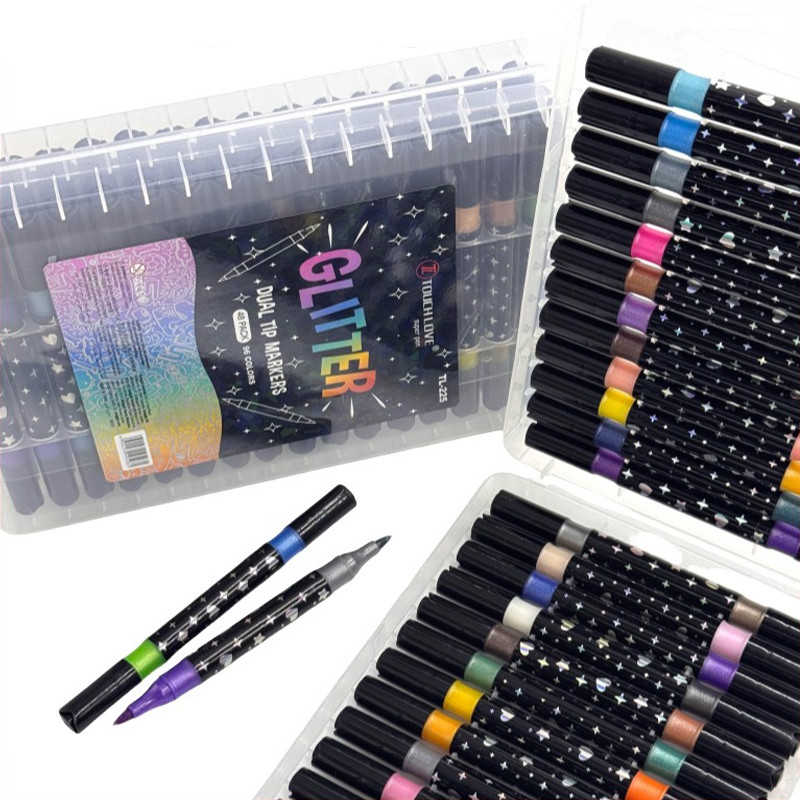 

Set Pena Glitter Dual tip 24/48/72/96 Warna dengan Kepala Ganda Penanda Teks Berwarna