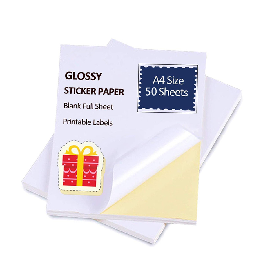 

50sheets glossy stickers & A4 self-adhesive paper, printed stickers - self-adhesive stickers, bright white, quick drying
