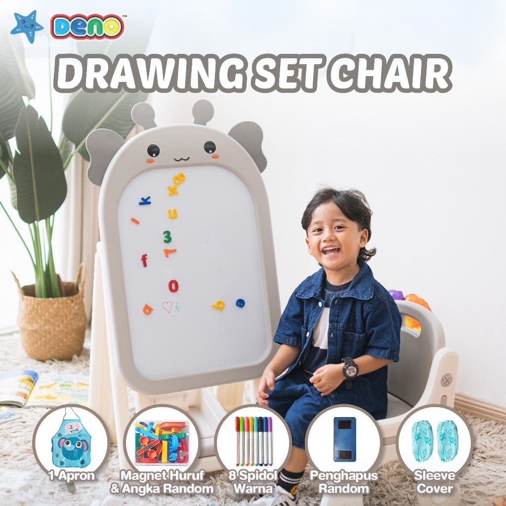 

NEW DENO Drawing Chair Set Papan Tulis Mewarnai Anak Papan Menggambar Kreativitas Anak PREMIUM