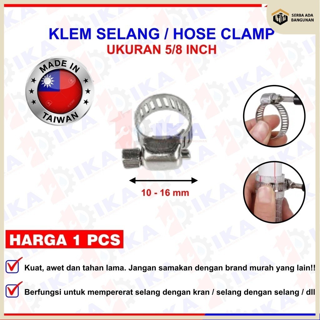 Klem Selang Stainless /Hose Clamp 5/8 Inch ( 10 - 16 mm ) (Digunakan Untuk : Selang LPG)