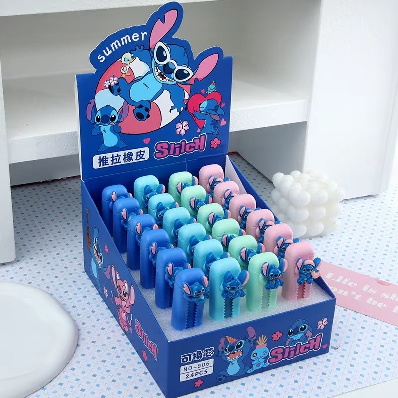 

4/24pcs Disney Stitch Push and Pull Eraser Cartoon Resin Modification Student Stationery Pencil Rub Gift Wholesale