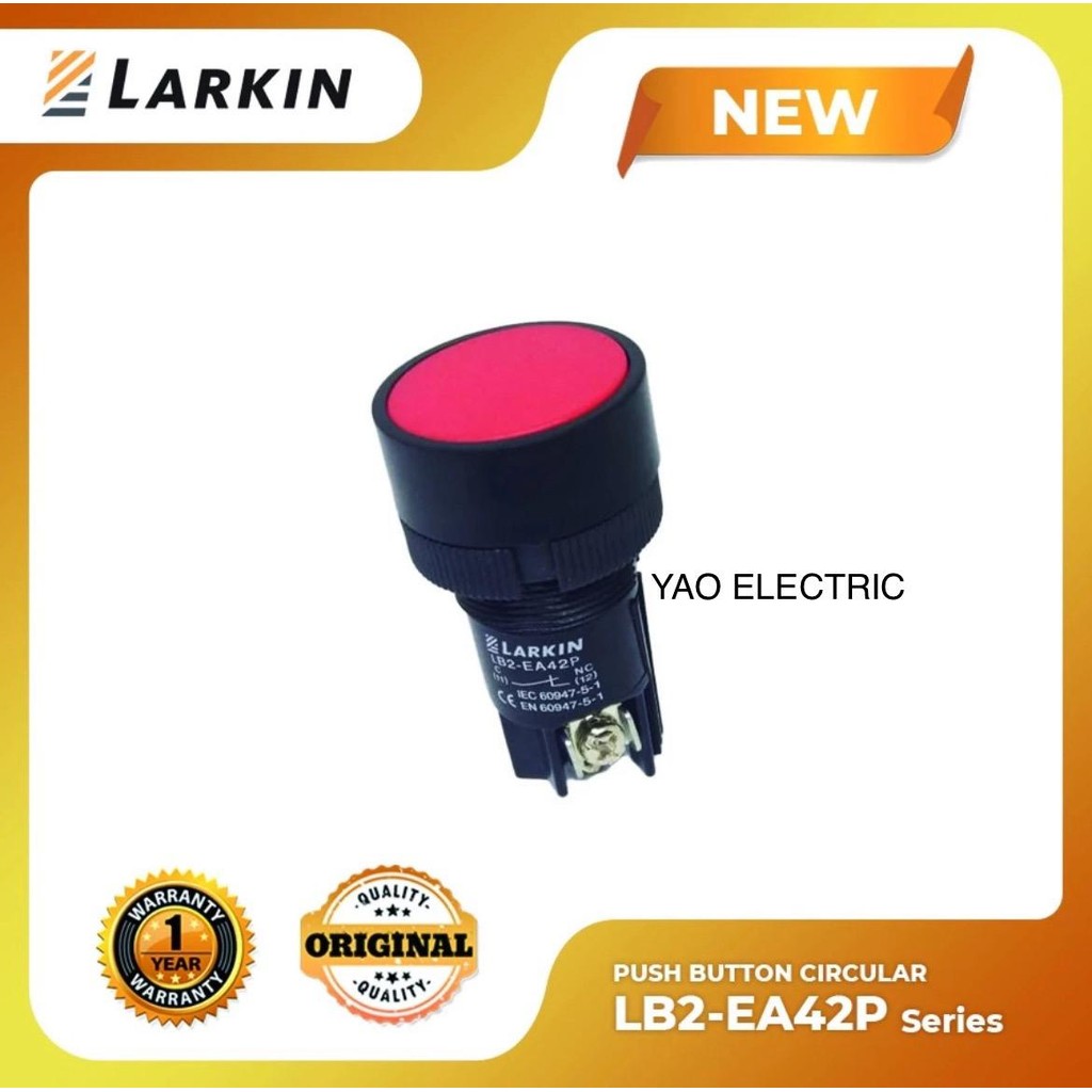 Push Button Plastic Head Circular Body Red 1 NC Larkin LB2-EA42P