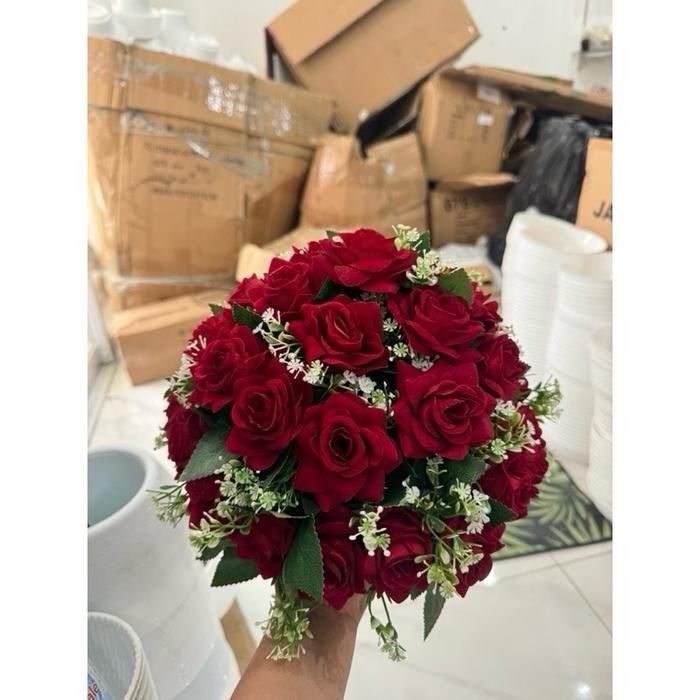 BUNGA MAWAR BUKET PILAR BUNGA AJA PALSU - Merah