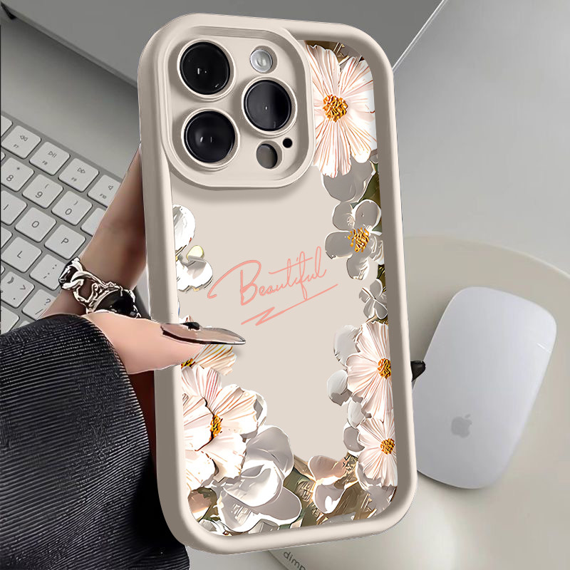 Bunga putih Casing Untuk IPhone 16 11 15 13 14 12 Pro Max 7Plus 8Plus SE 2020 XR X XS Max 16 7 8 6S 