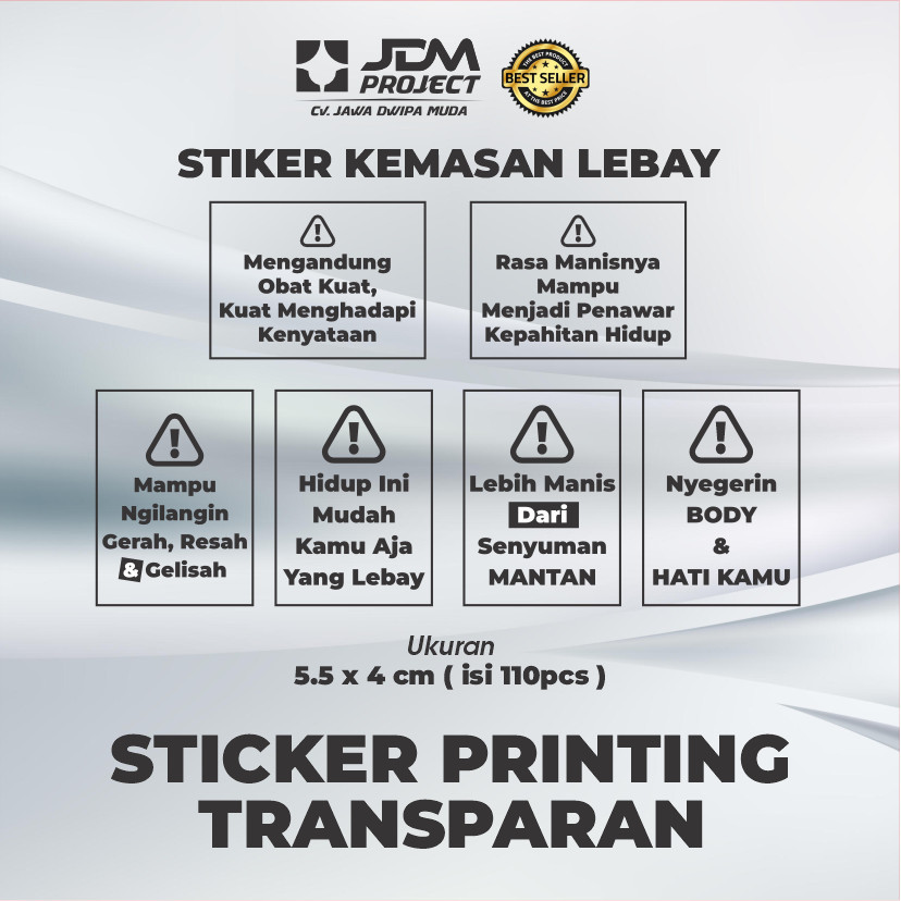

Cetak Kilat - 110 Pcs Stiker Transfaran Kata-Kata Lebay untuk Kemasan Makanan & Minuman