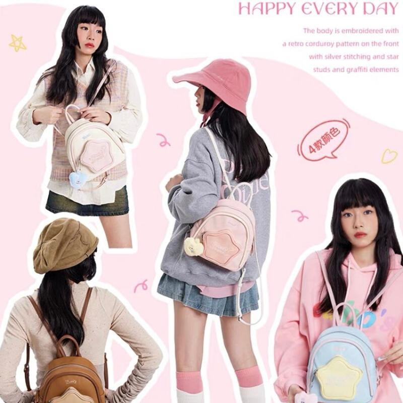 TAS Wanita Lucu Lucu Tas Ransel Bahan Bintang Pink/PU backpack wanita kulit/White Tas olah Ransel
