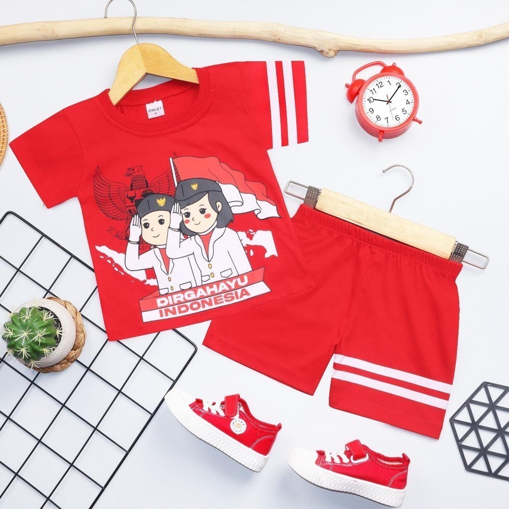 SETELAN ANAK UNISEX / SETELAN MOTIF KEMERDEKAAN / SETELAN BAJU 17 AGUSTUS / SET BAJU AGUSTUSAN