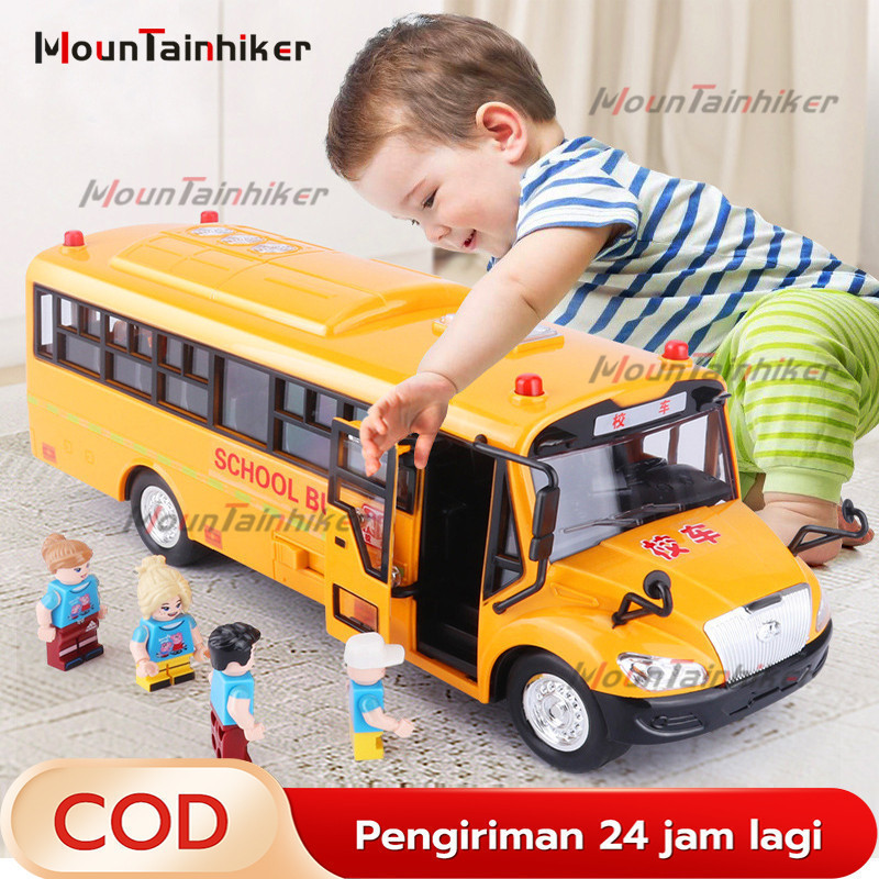 TERMURAH Mainan simulasi bus sekolah tarik kembali paduan logam dengan suara Diecast Bus City Luxury