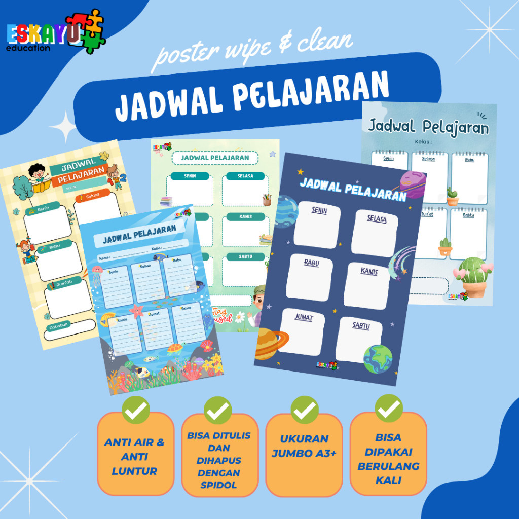 

POSTER JADWAL PELAJARAN WIPE AND CLEAN / poster sekolah anak