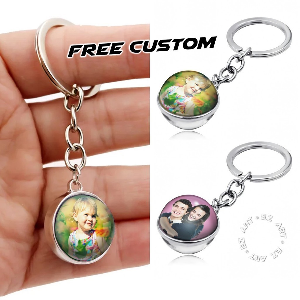 Gantungan Kunci Ganci Custom Gambar Foto Tulisan Nama Logo Liontin Bola Kaca 2 Sisi Bolak Balik Kado