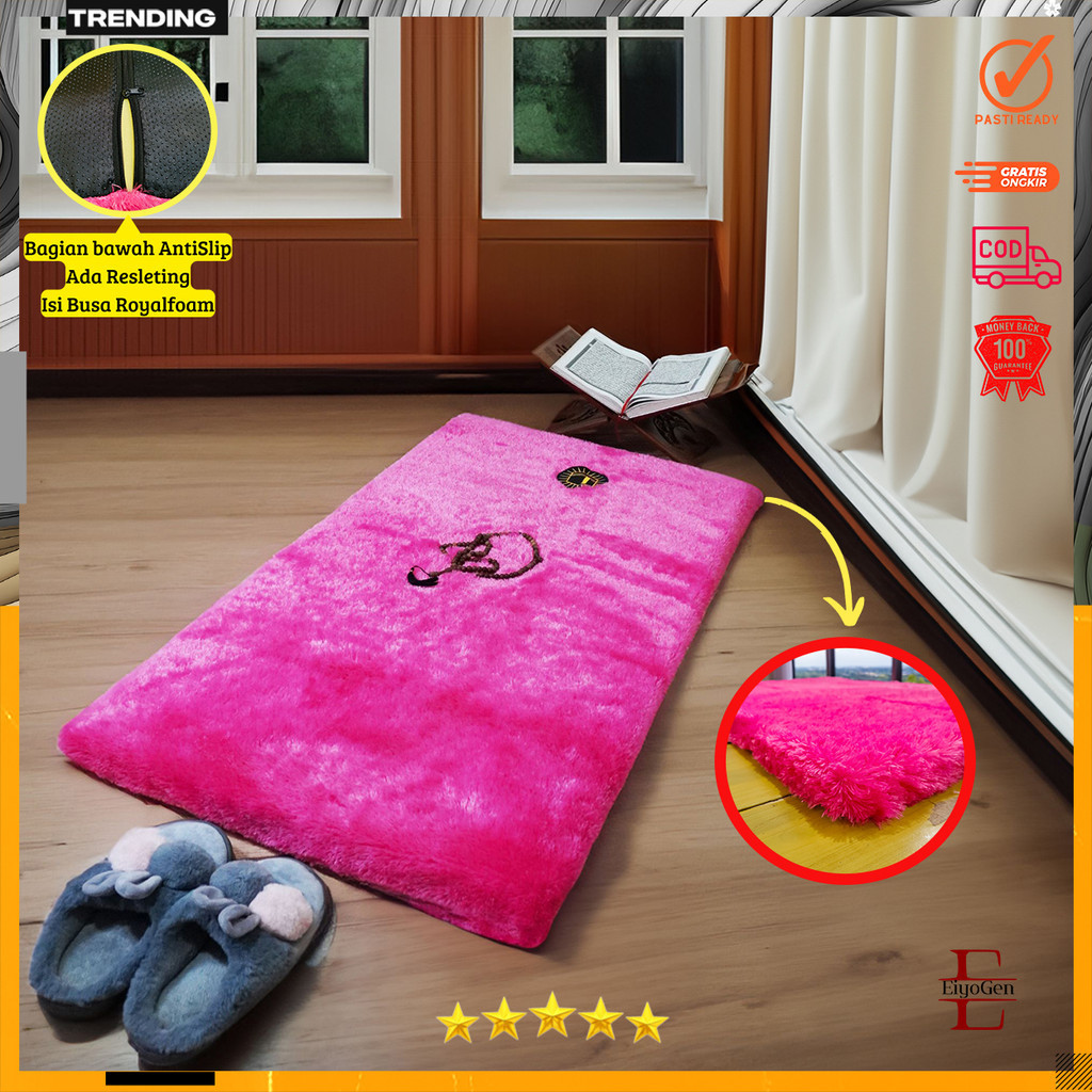 Sajadah Bulu Rasfur Polos 115x65x4.5cm/ Sajadah  premium/motip kabah ka'bah / non anti slip