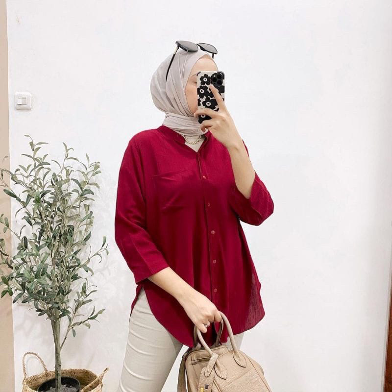 AV-ID TANIA Blouse Rayon Premium Wanita – Bahan Adem Jatuh, Lengan 7/8 - Kemeja Crinkle Airflow Atas