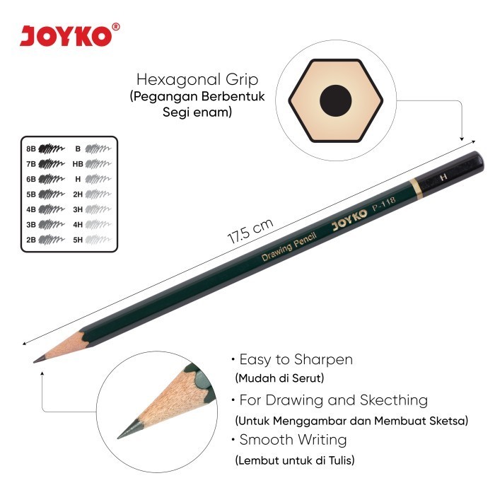 

promo ✨ -Drawing Pencil Pensil Untuk Menggambar Joyko P-118 1 Box 12 Pcs - 2H