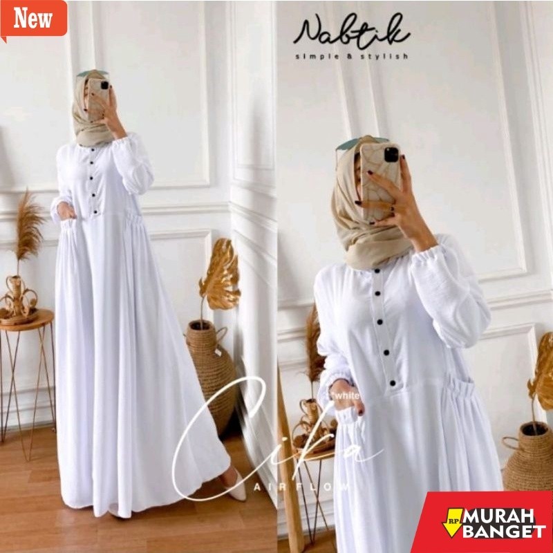 gamis kekinian tahun 2024 gamis cika/ gamis cika nabtik/gamis polos/ gamis putih polos/gamis kringkl