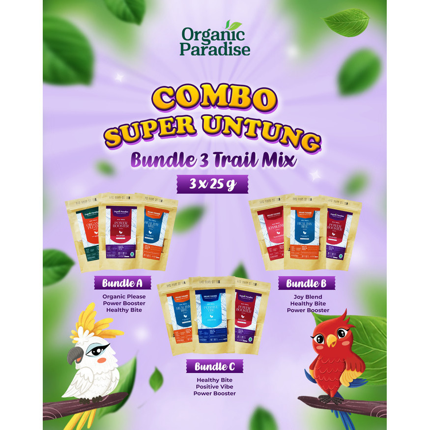 

Paket Bundling Trail Mix Combo Super Untung - Isi 3 variant Trail Mix 25 gram