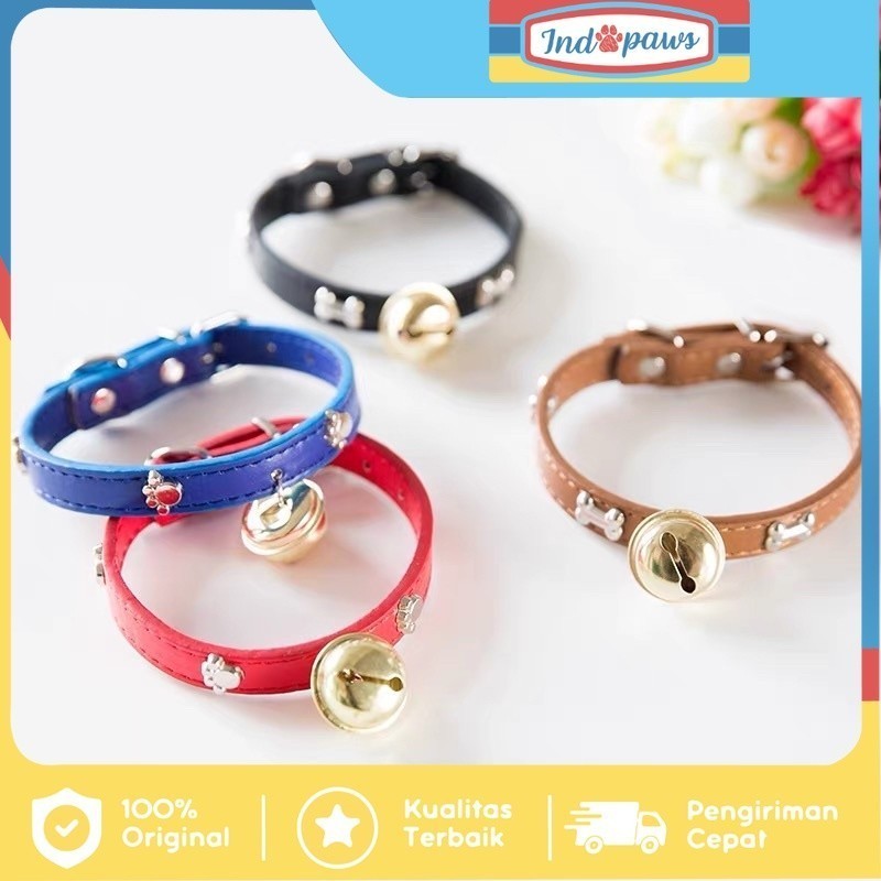 Kalung Kucing Anjing Kulit Dengan Lonceng - Kalung Lonceng Anjing Kucing Kulit