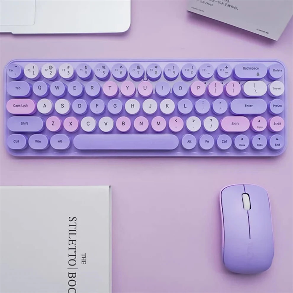 MOFII Wireless Keyboard and Mouse, Cute Colorful 68 Round Keycap Compact Keyboard for Computer, Comp