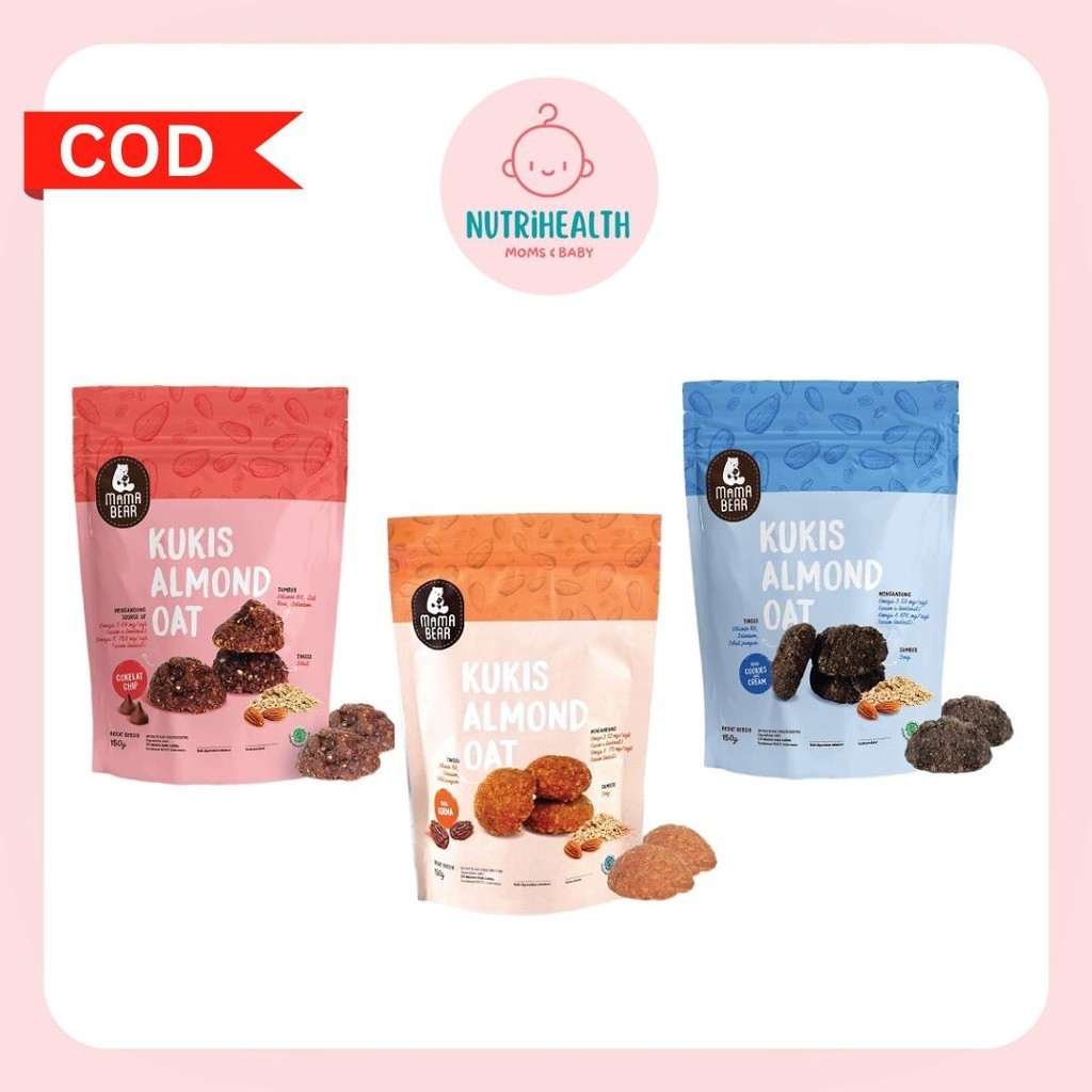 

MamaBear Kukis Almond Oat rasa Cokelat Chip Cookies Cream Kurma 150gr | Pelancar ASI | ASI Booster