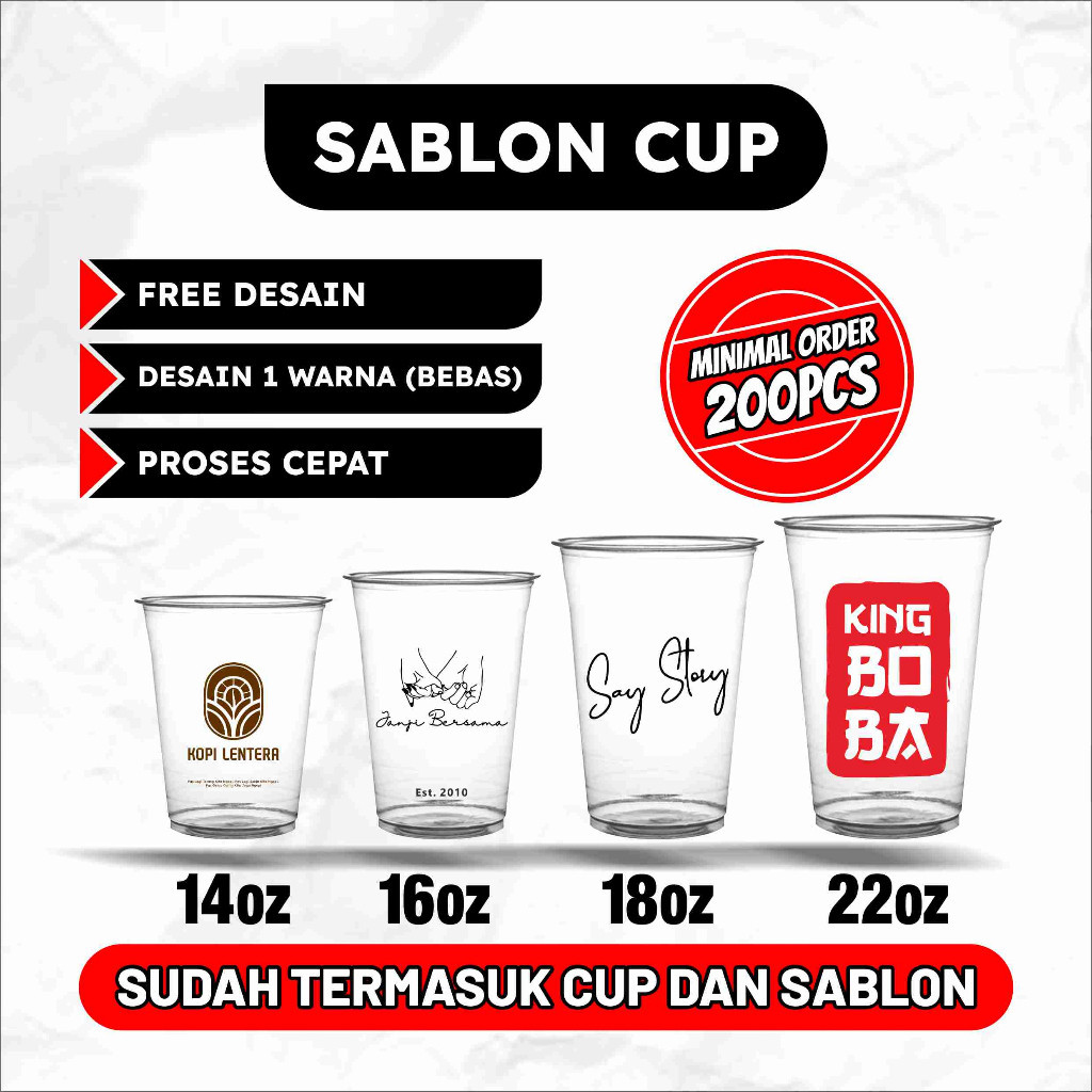 Sablon Cup Gelas Custom 14oz 16oz 18oz 22oz Datar termurah Free Desain