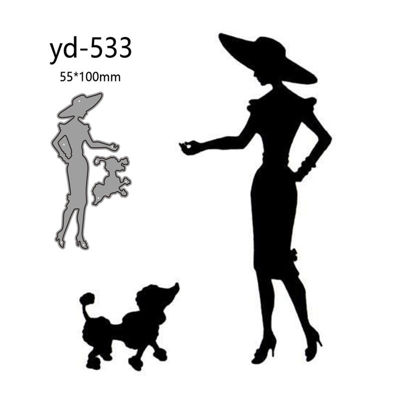 

Metal Cutting Dies Woman and dog Decoration Scrapbook Paper Craft Knife Mould Blade Punch Stencils