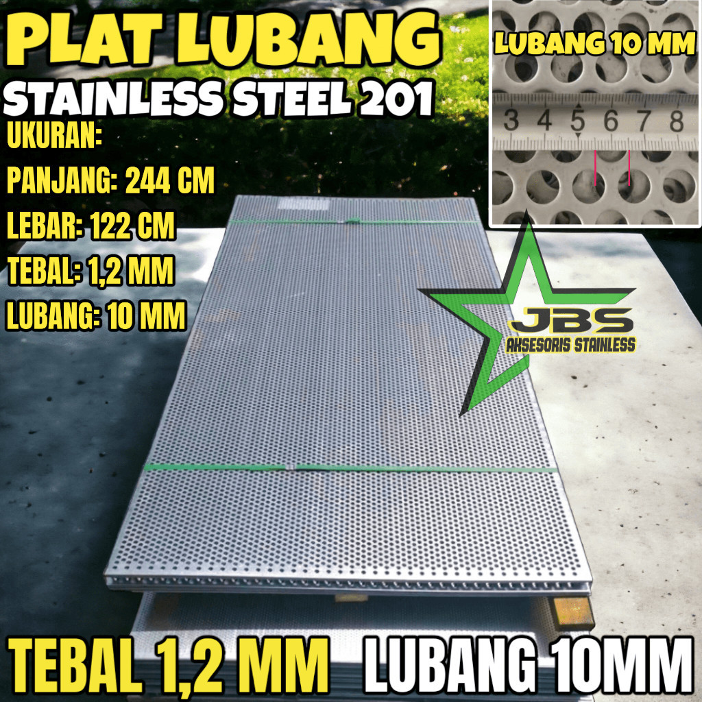 PLAT LUBANG 201 - 122CMX244CM - (1.2 MM) - LUBANG 10MM STAINLESS 201- PLAT PERFORATED PREMIUM