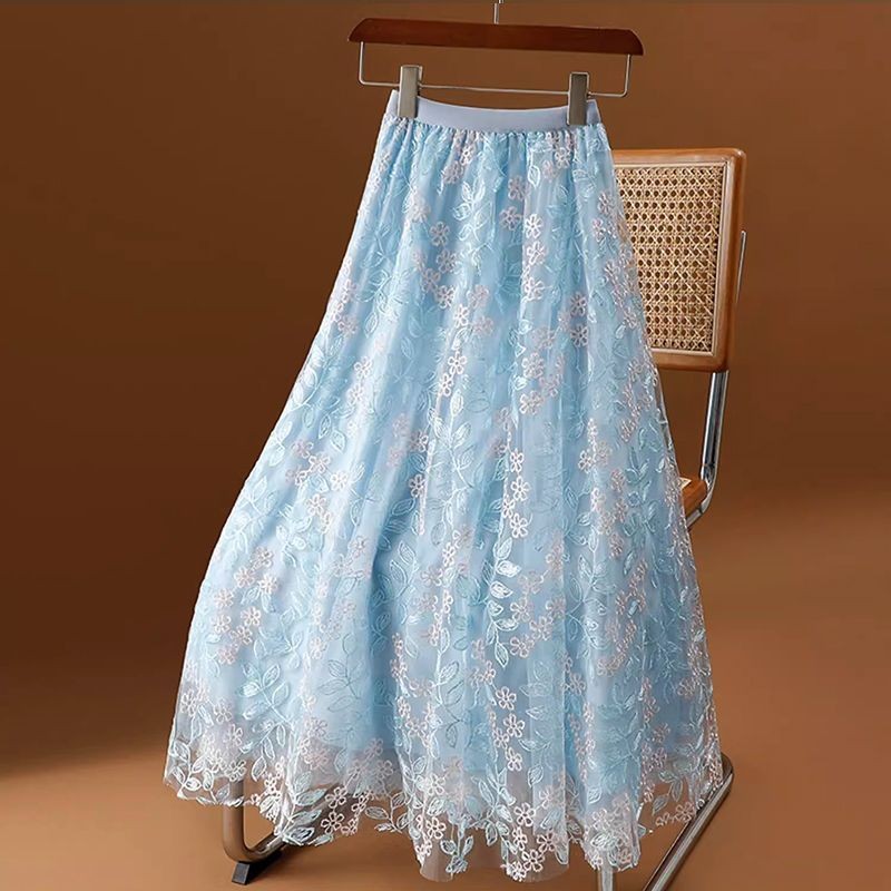 Rok jaring bordir bunga pakaian wanita ukuran besar pinggang tinggi sedang dan panjang Rok gemuk bes