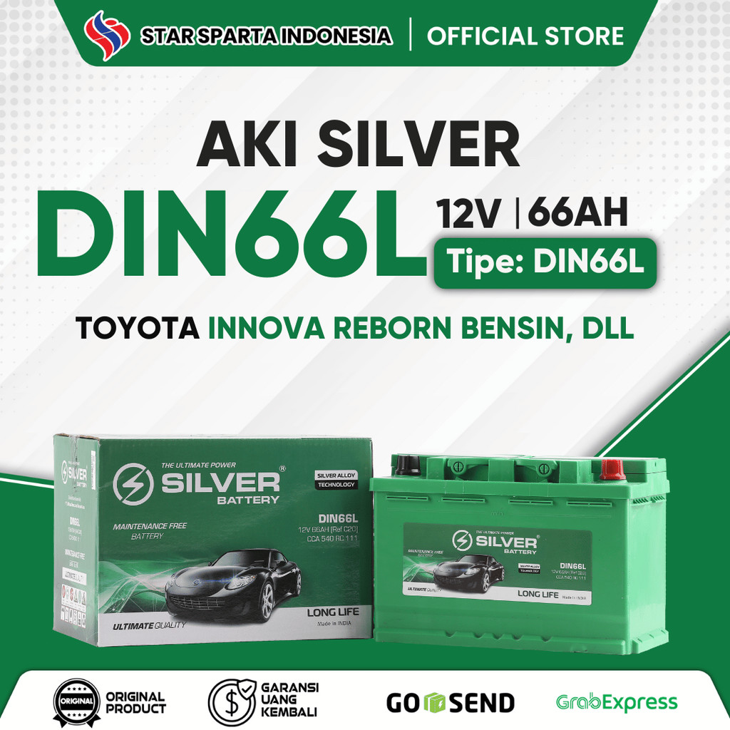 Silver - Aki DIN66 12V 66Ah untuk Toyota Innova Reborn Bensin