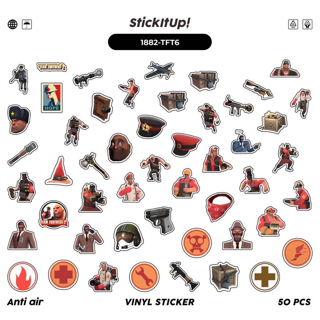

COD✨ 50 Pcs Stiker Pack TEAM F0RTRES CHAR MIX 06 Lucu Aesthetic Vynil Waterproof untuk Freebies Sticker Buku Journal Casing HP Laptop