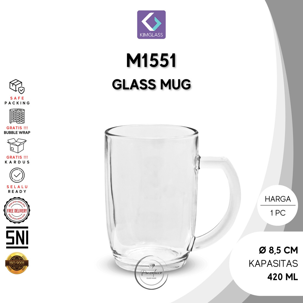 Kim Glass Mug Kaca Gagang M1551 420 ml Gelas Bir Beer Handle Cangkir Bening Teh Tea Kopi Aesthetic